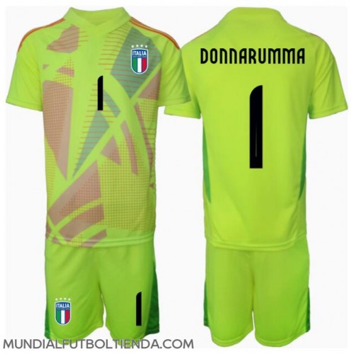 Camiseta Italia Gianluigi Donnarumma #1 Portero Primera Equipación Replica Eurocopa 2024 para niños mangas cortas (+ Pantalones cortos)
